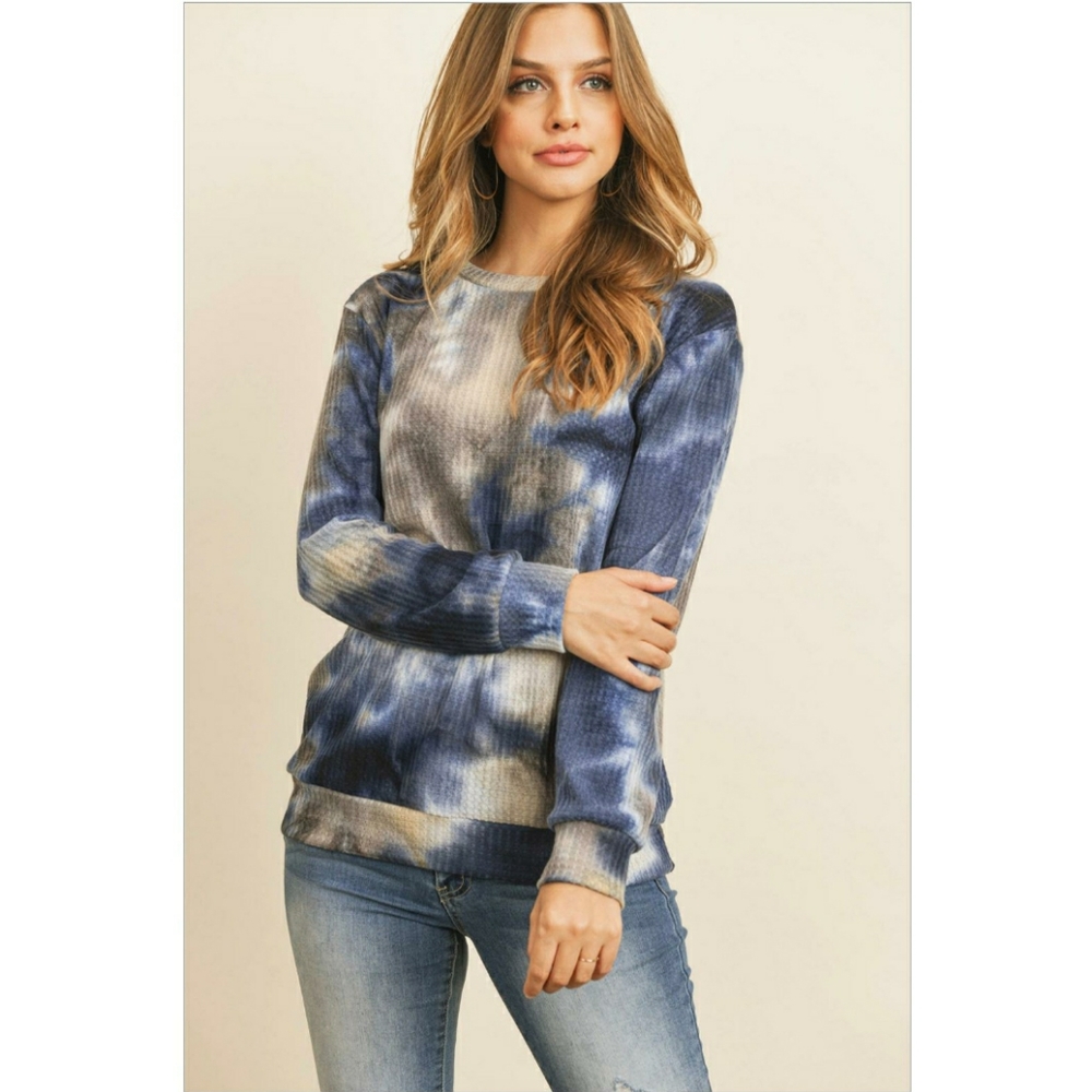🎀HP🎀Chic Waffle Knit Tie-Dye Long Sleeves Top - Picture 5 of 5